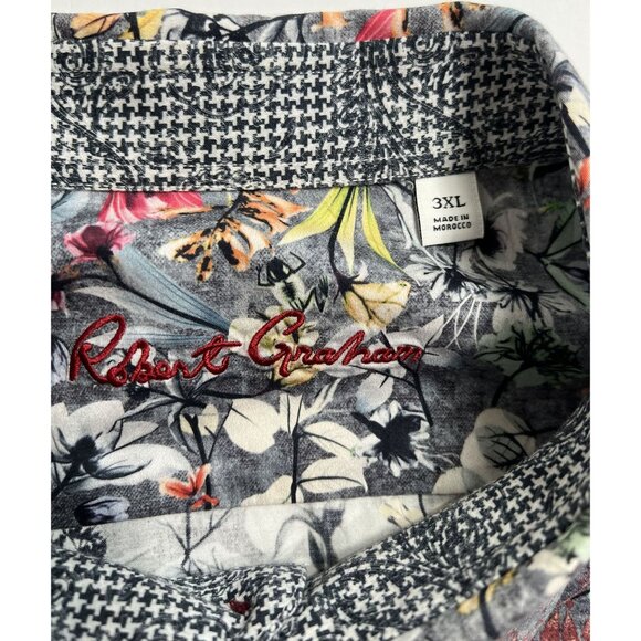 Robert Graham Button Front Shirt in Grey Floral Leaf Print - Picture 3 of 4